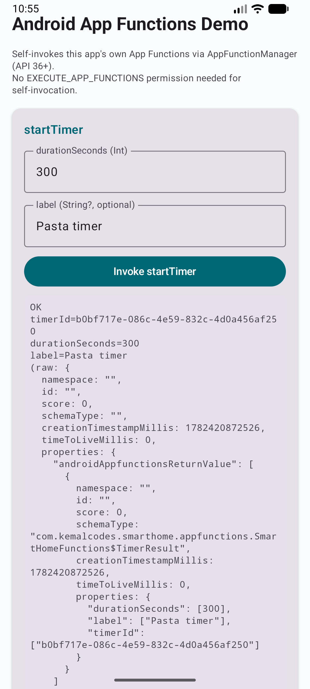 A successful self-invocation result with the raw GenericDocument